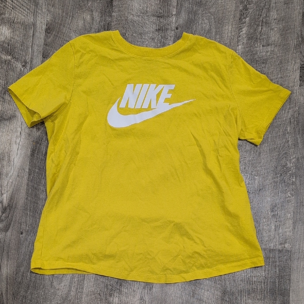 Nike Women's Bright Yellow Tee with White Logo Size Medium
